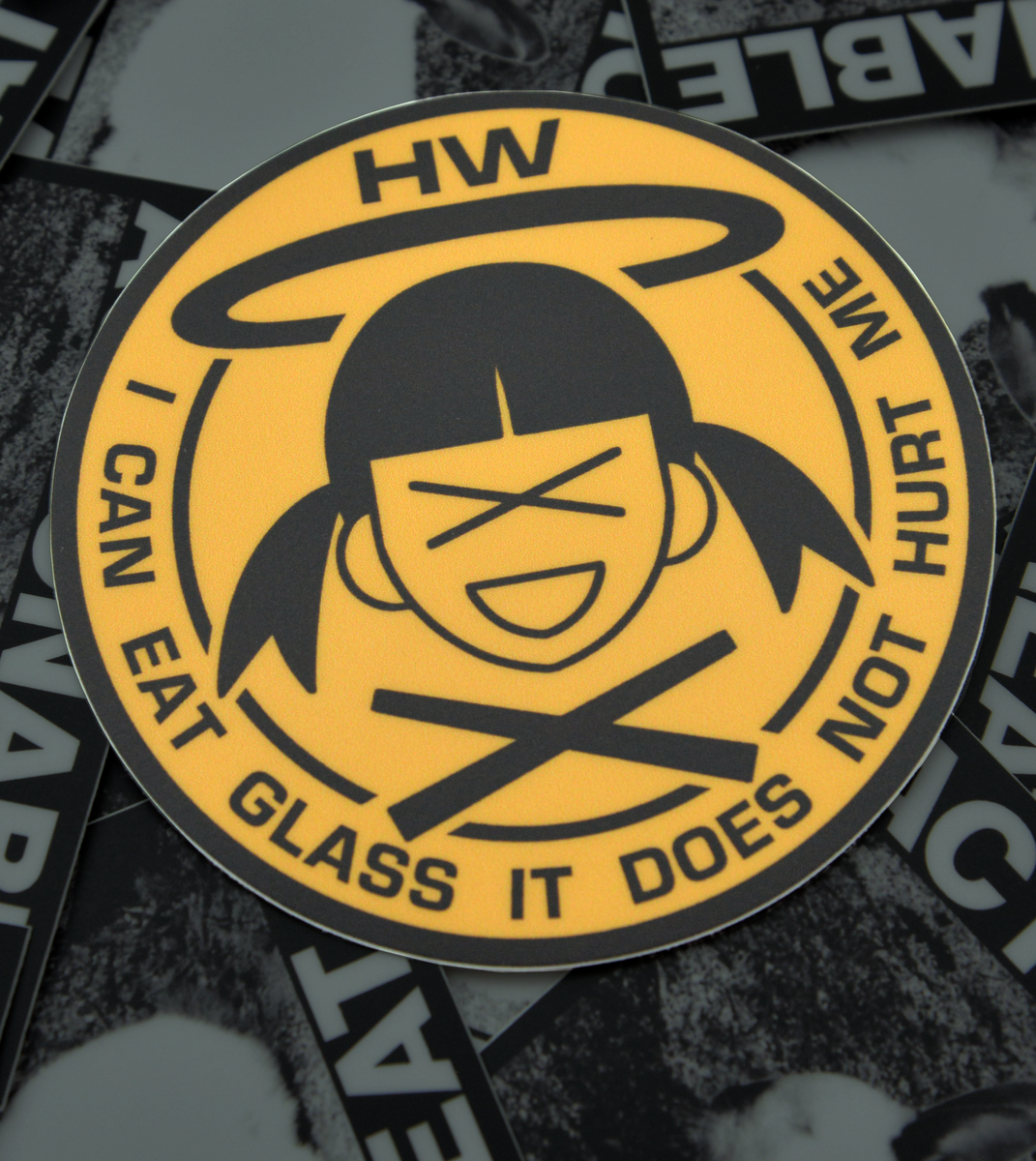 Yellow Sticker Eating I Can Eat Glass - Sticker – Hitsuji Goods